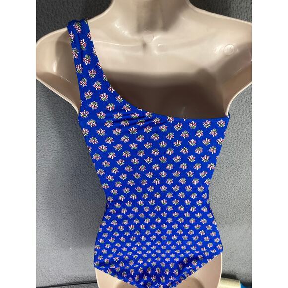 J.Crew Women's Ruched One-Shoulder Swimsuit 2XS Blue‎ Floral Print XXS - Picture 9 of 13
